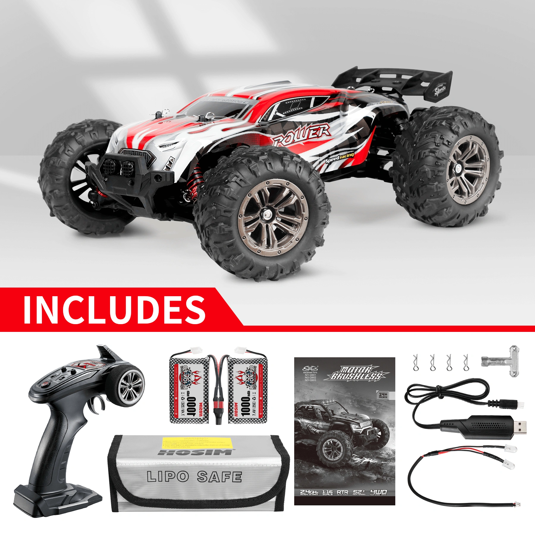 Hosim Q905: Unleash the Beast 1:16 Scale Brushless Monster Truck Fun Race Ready!